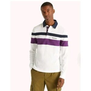 Nautica Men's Long Sleeve Cotton Blend Colorblocked Rugby Shirt Size Large